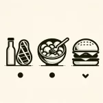 A straightforward and minimalist infographic with three icons against a neutral background. From left to right: a bottle of oil and a whole avocado, symbolizing the choice of healthy fats; a salad bowl with a spoon, representing fresh vegetable options; and a burger with a lettuce bun, indicating a Whole30 compliant substitute for the traditional bun. Each icon is depicted with simple lines and solid fill, reflecting a clean eating approach consistent with Whole30 guidelines.