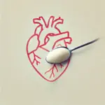 Minimalist image depicting the potential health risks of erythritol with a simple heart outline, red veins, and a spoonful of sweetener, symbolizing the link between the sugar substitute and heart issues.