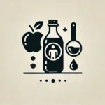 Minimalistic image featuring a simple silhouette of an apple and a bottle of vinegar, symbolizing apple cider vinegar's potential role in weight loss. The design includes a small measuring spoon and drops of vinegar, representing moderation, with a clean neutral background emphasizing balance and simplicity.