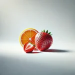 Minimalist image featuring two bright strawberries and orange slices on a white background, symbolizing key sources of vitamin C for scurvy prevention, contributed by Scott Keatley RD.