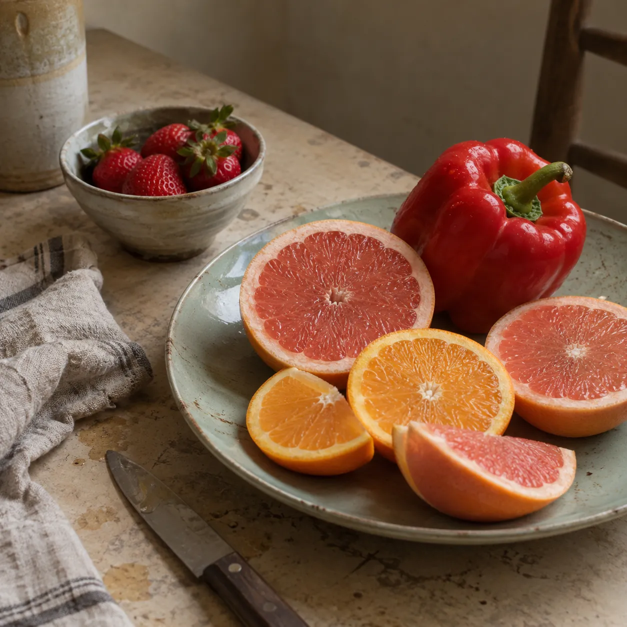 Vitamin C-rich fruits and vegetables.