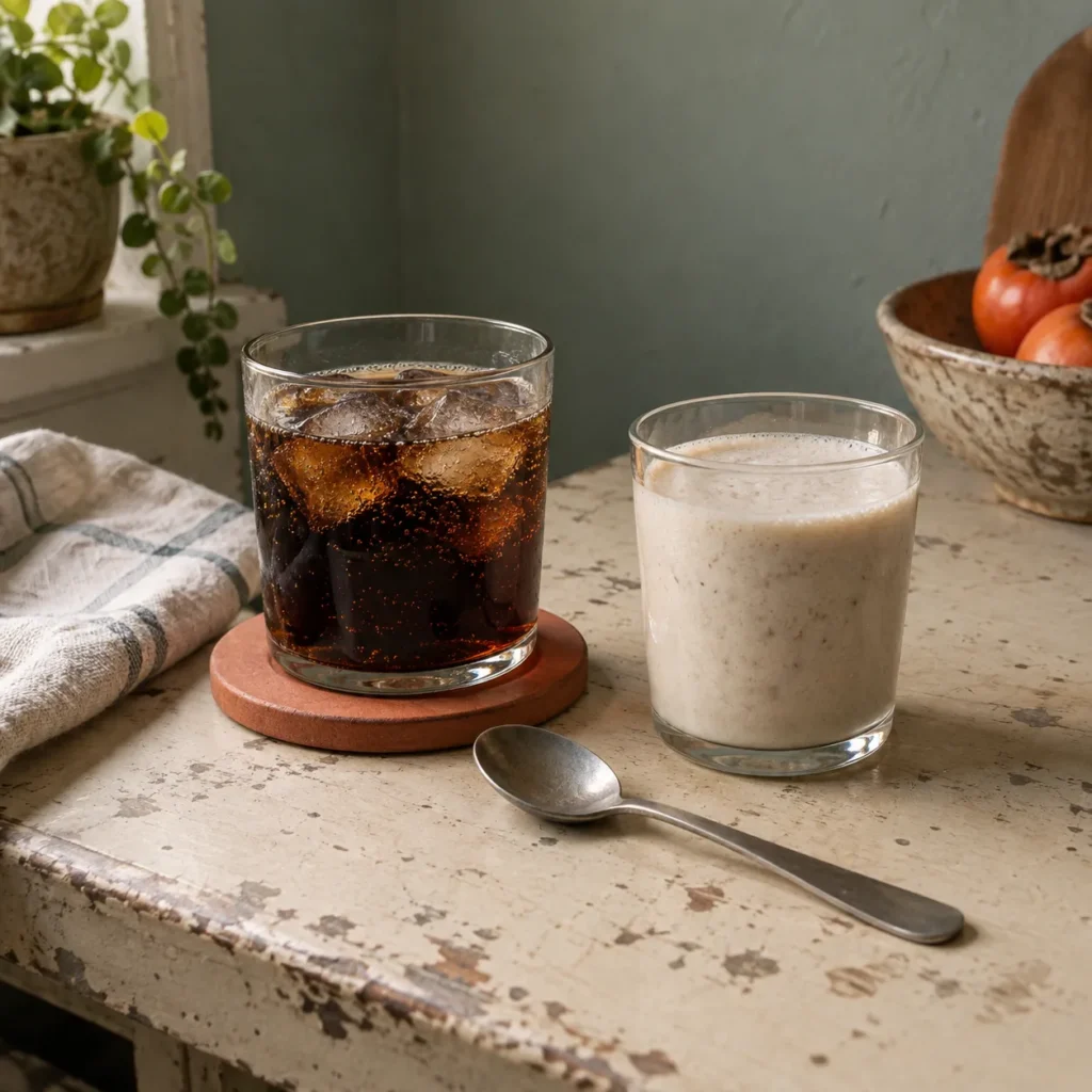 Protein-rich foods beside a diet soda.