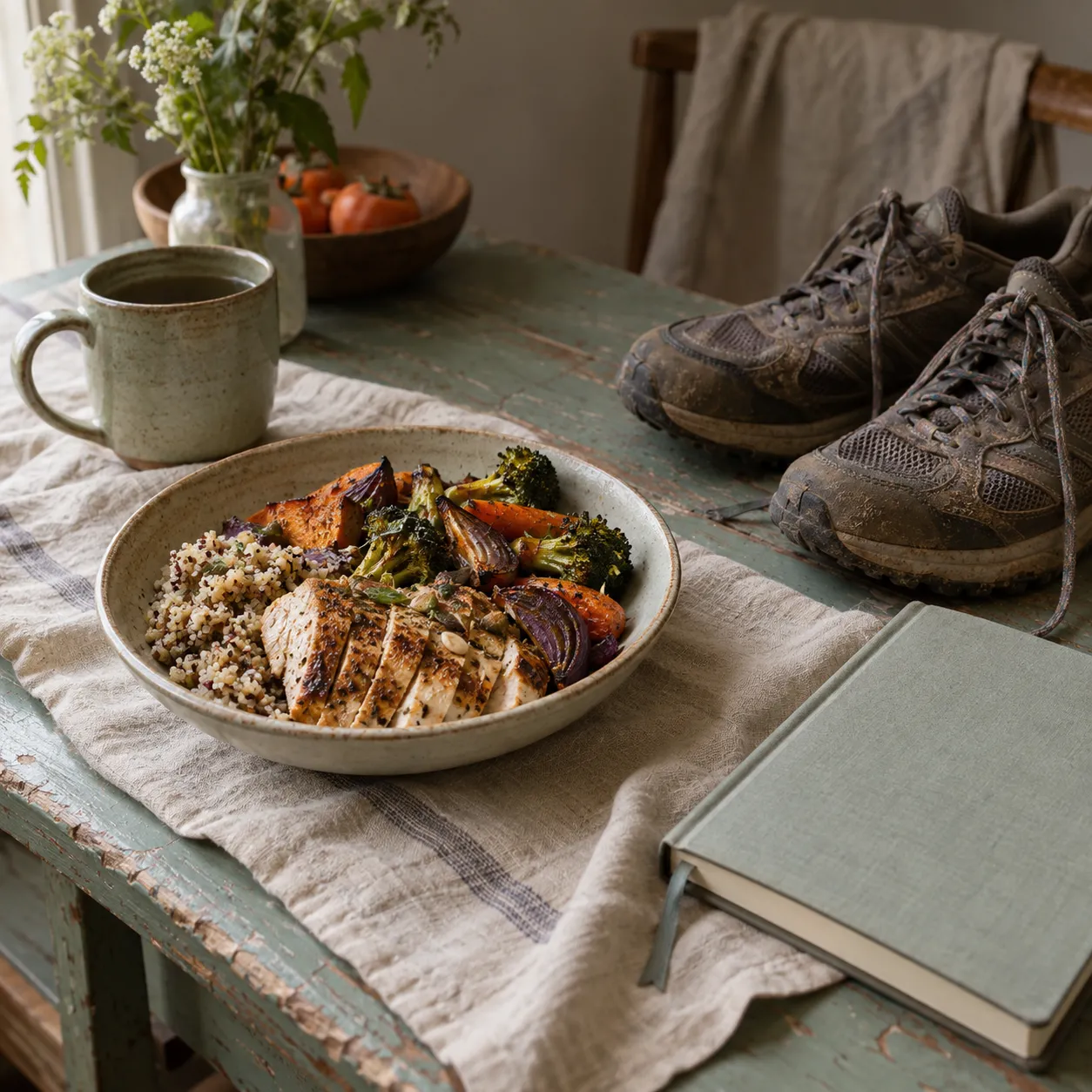 Everyday food and movement representing sustainable weight loss.