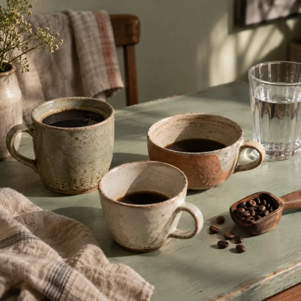 Several cups representing different amounts of coffee intake.