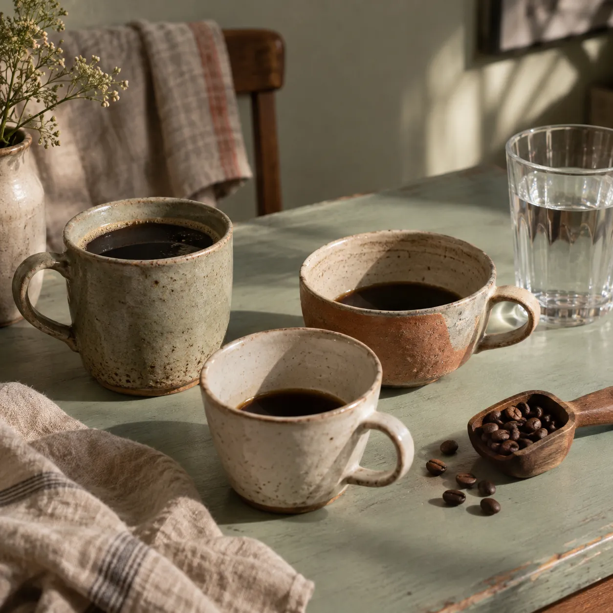 Several cups representing different amounts of coffee intake.