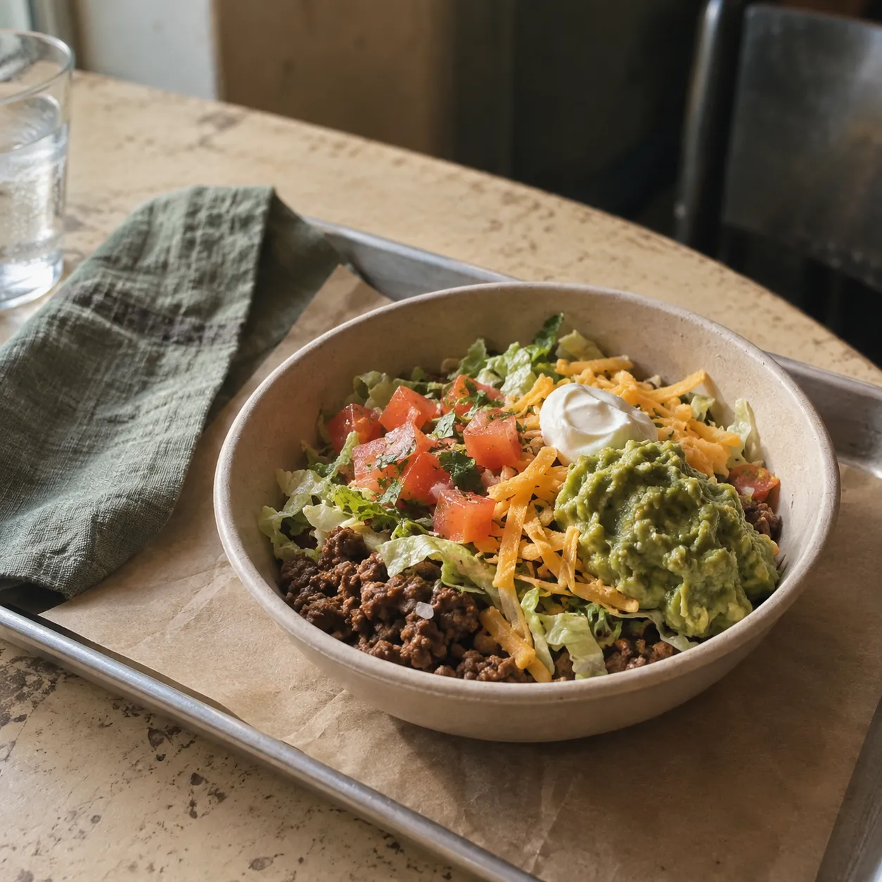 A keto-friendly fast food bowl with protein and vegetables.
